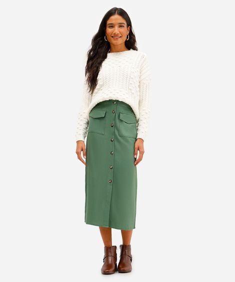 saia midi feminina com linho verde