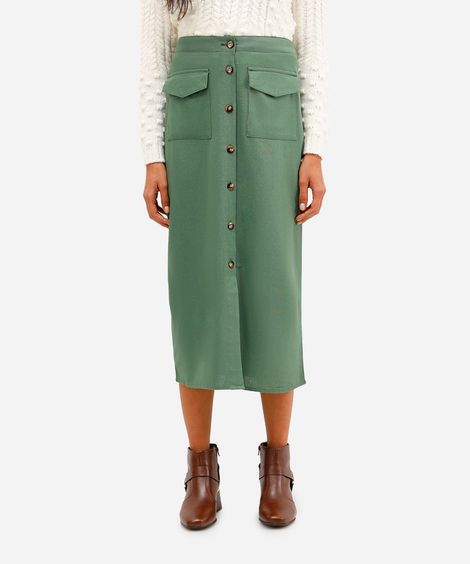 saia midi feminina com linho verde