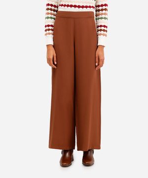 calça pantalona feminina de viscose texturizada marrom
