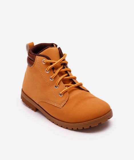 bota coturno infantil cano médio com recortes bege