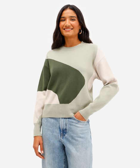 suéter feminino de tricot  abstrato verde