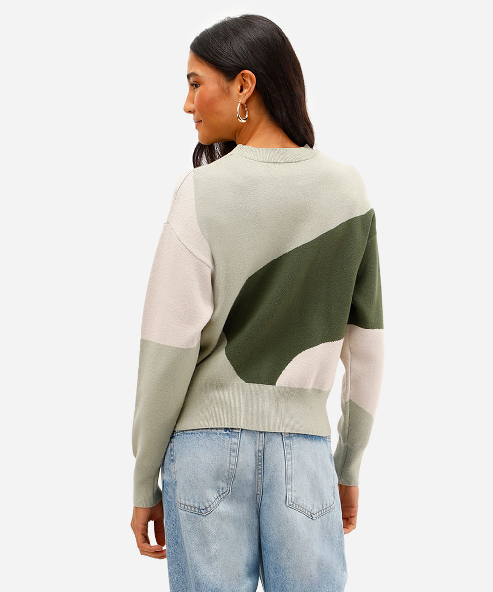 suéter feminino de tricot  abstrato verde