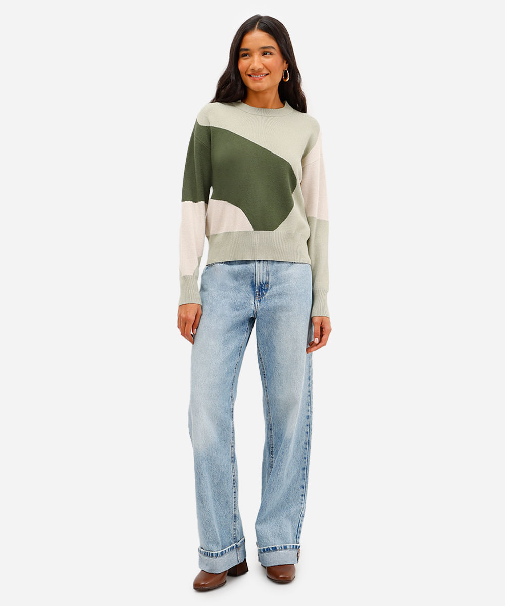 suéter feminino de tricot  abstrato verde