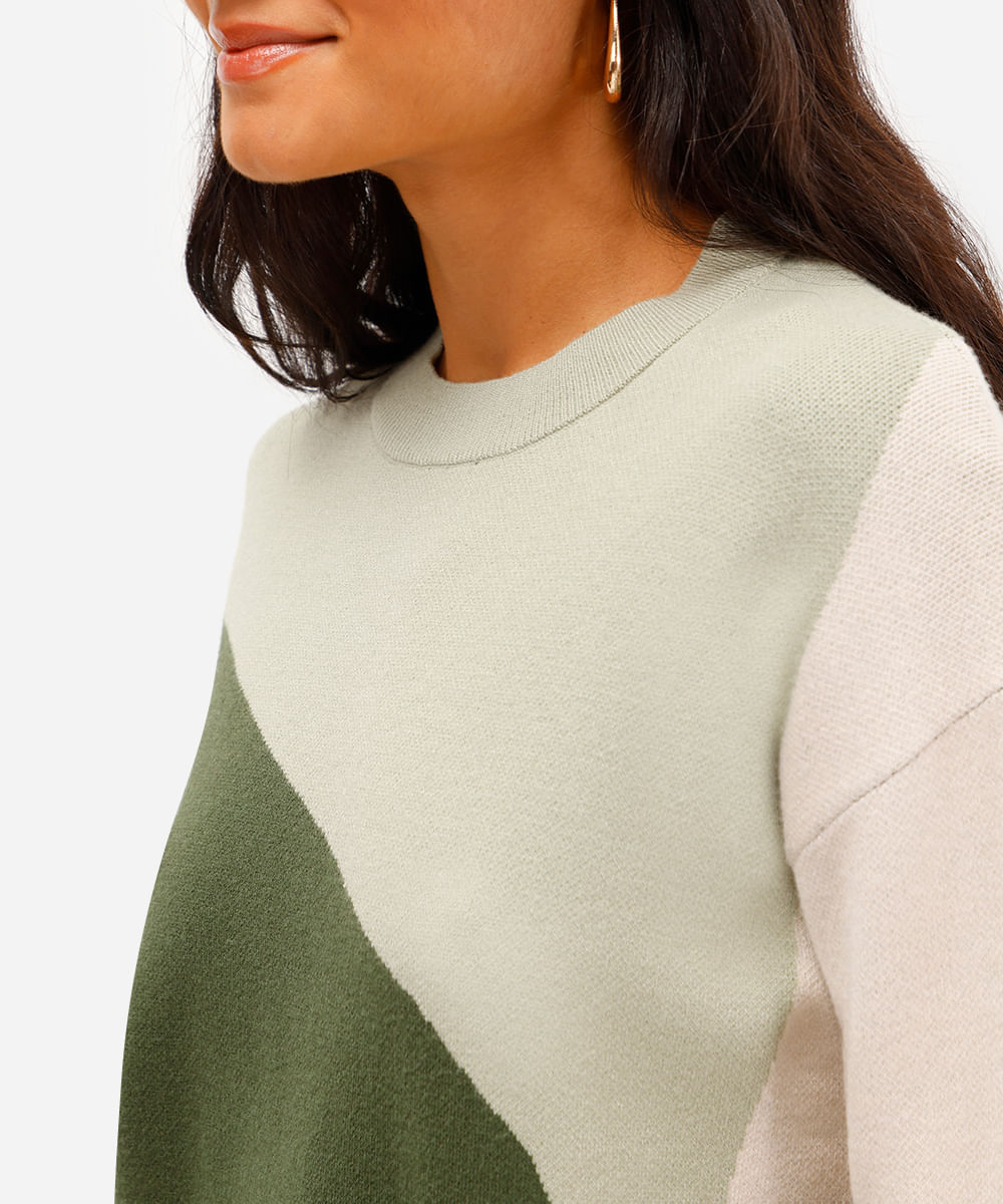 suéter feminino de tricot  abstrato verde