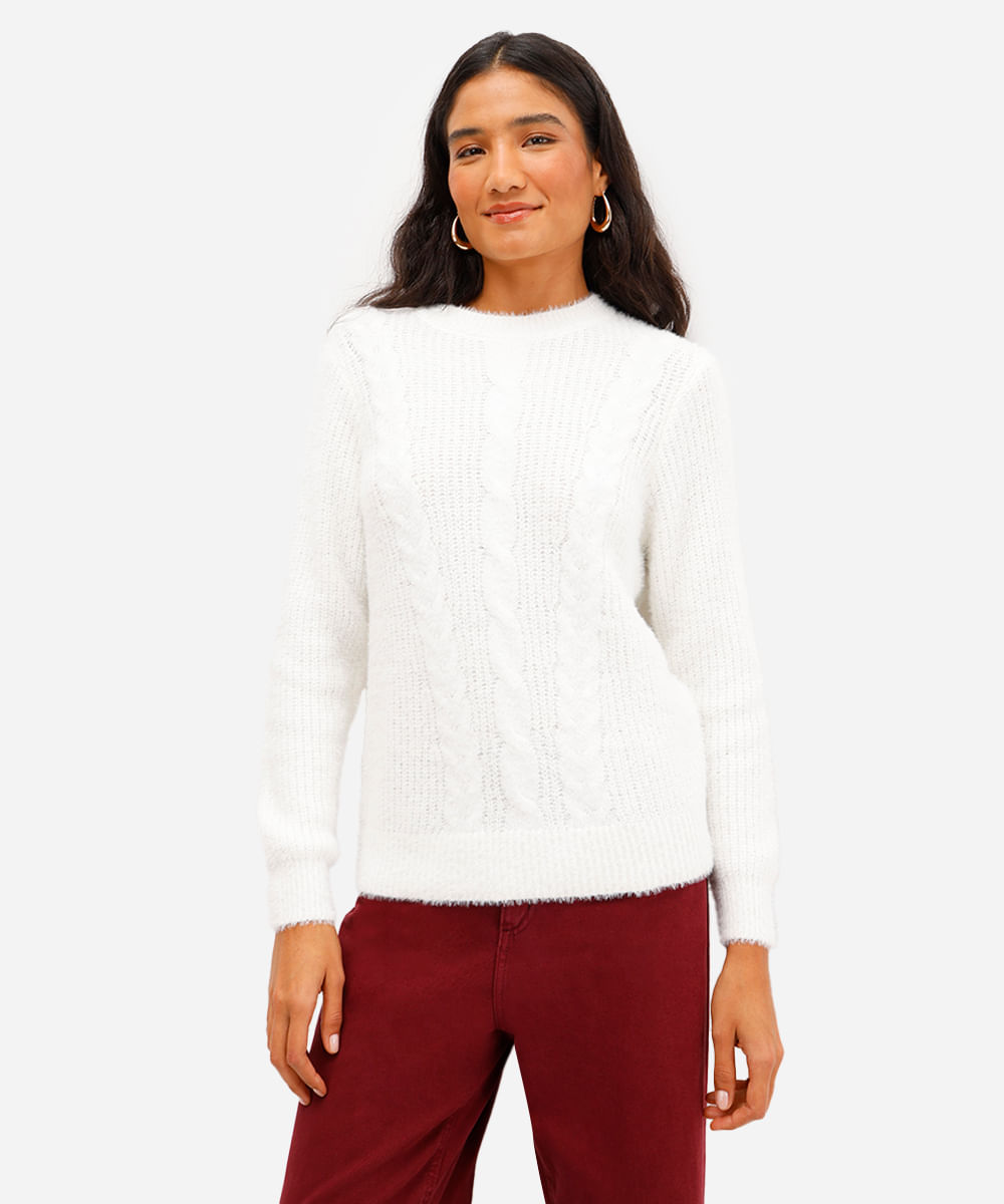 suéter feminino de tricot texturizado off white