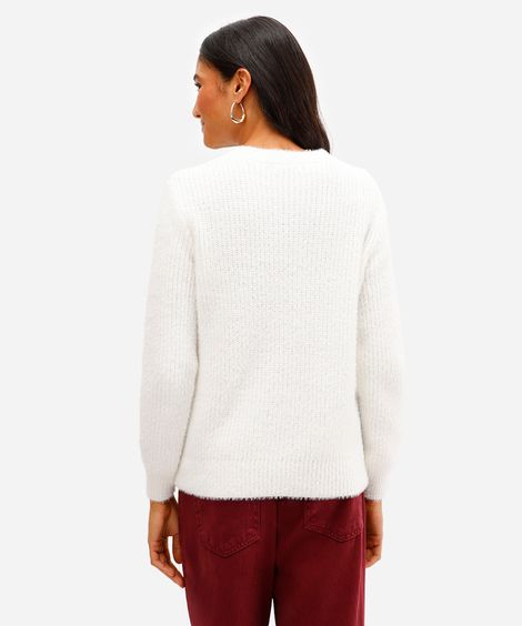suéter feminino de tricot texturizado off white