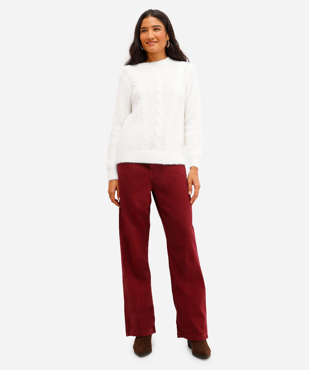 suéter feminino de tricot texturizado off white