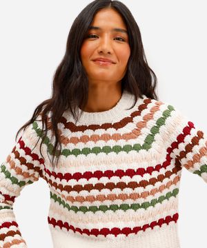 suéter feminino de tricot listrado off white
