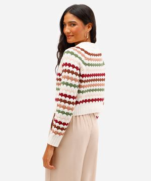 suéter feminino de tricot listrado off white