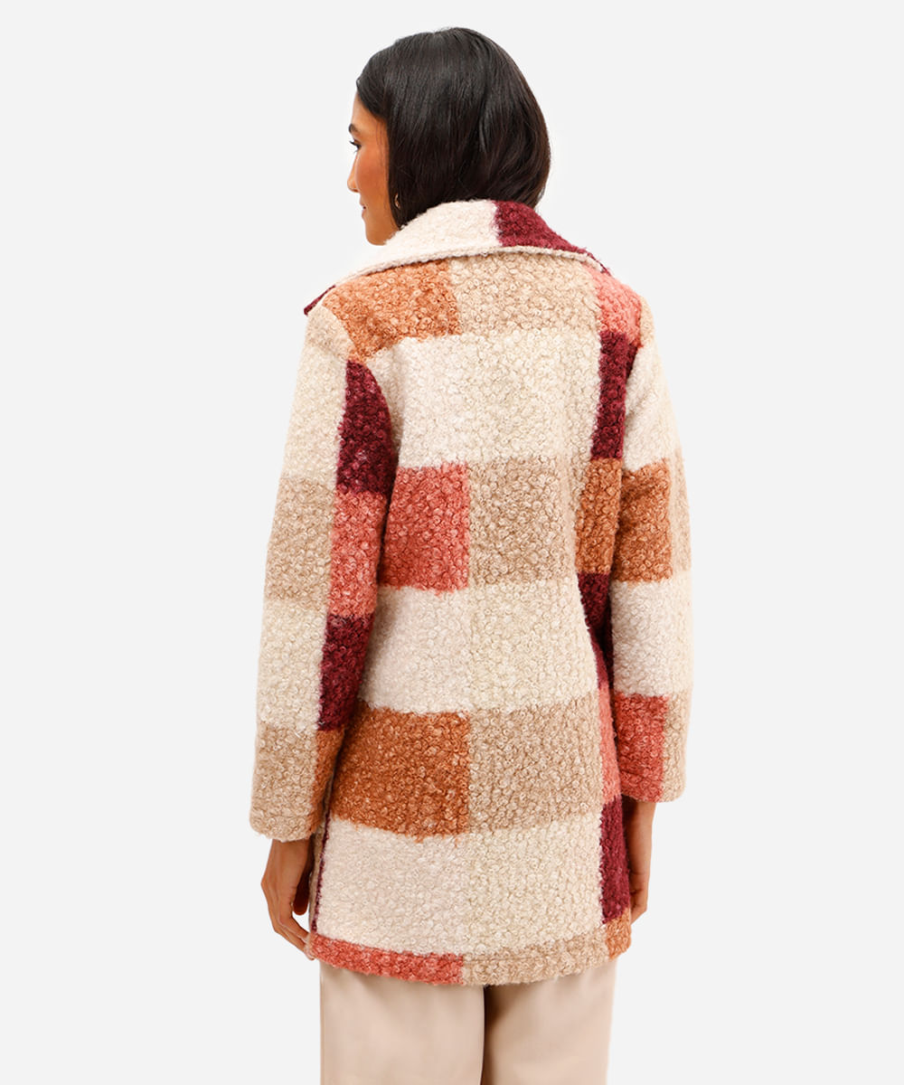 casaco alongado feminino texturizado xadrez vinho