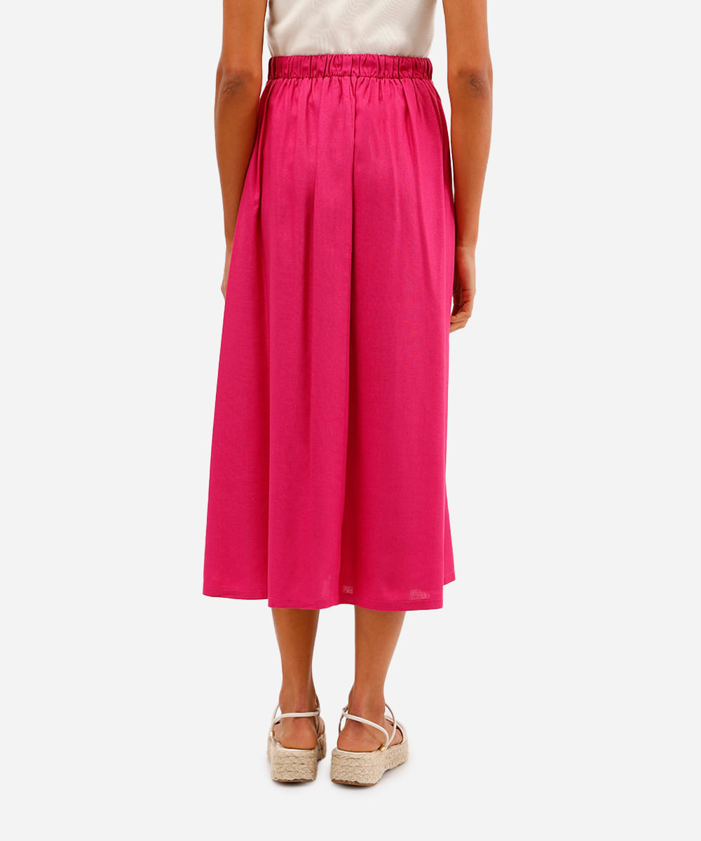 saia midi feminina com linho e recortes rosa