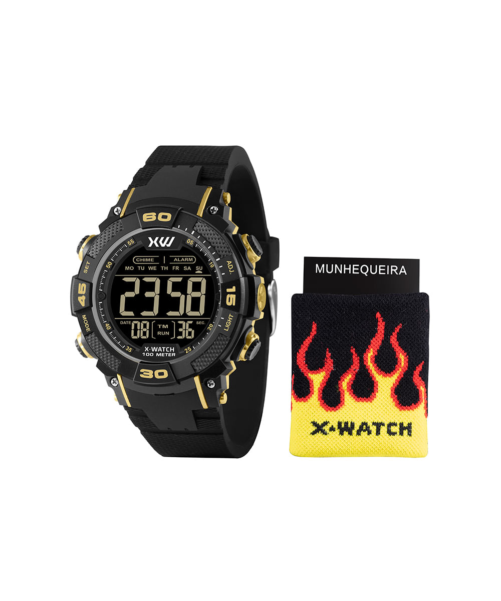 kit relógio masculino x watch xmppd796k0bmpxpx digital preto