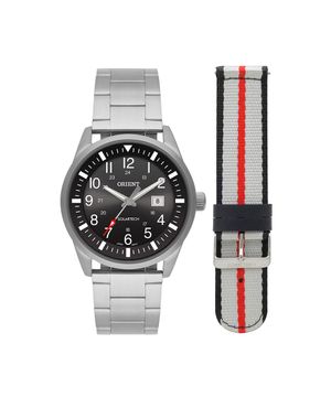 kit relógio masculino orient mbss1451p2sx analógico calendário prateado