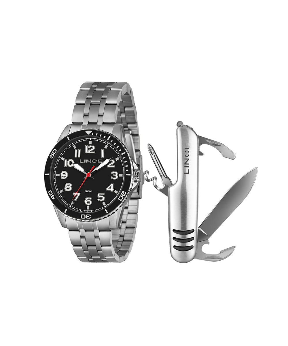 kit relógio masculino lince mrmm008l46k0akp2sx analógico prateado