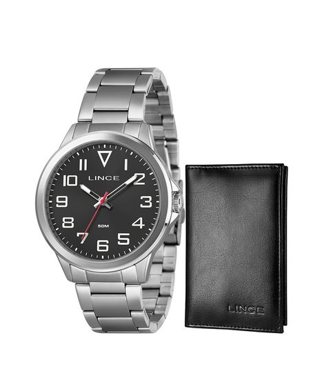 kit relógio masculino lince mrmm014l46k0asp2sx analógico prateado