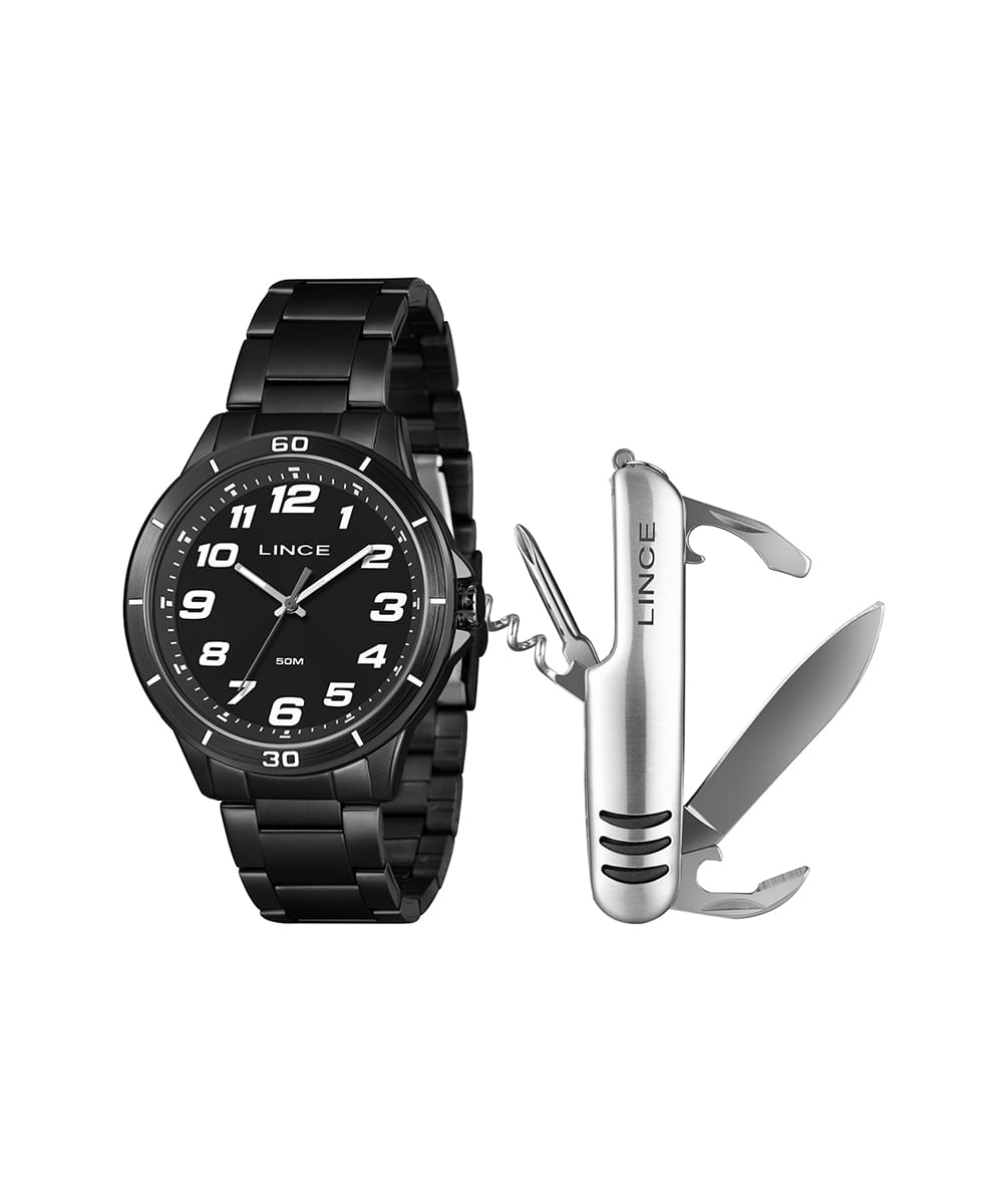 kit relógio masculino lince mrnm003l46ka63p2px analógico preto