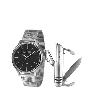 kit relógio masculino lince mrmm019l46ka6np1sx analógico prateado