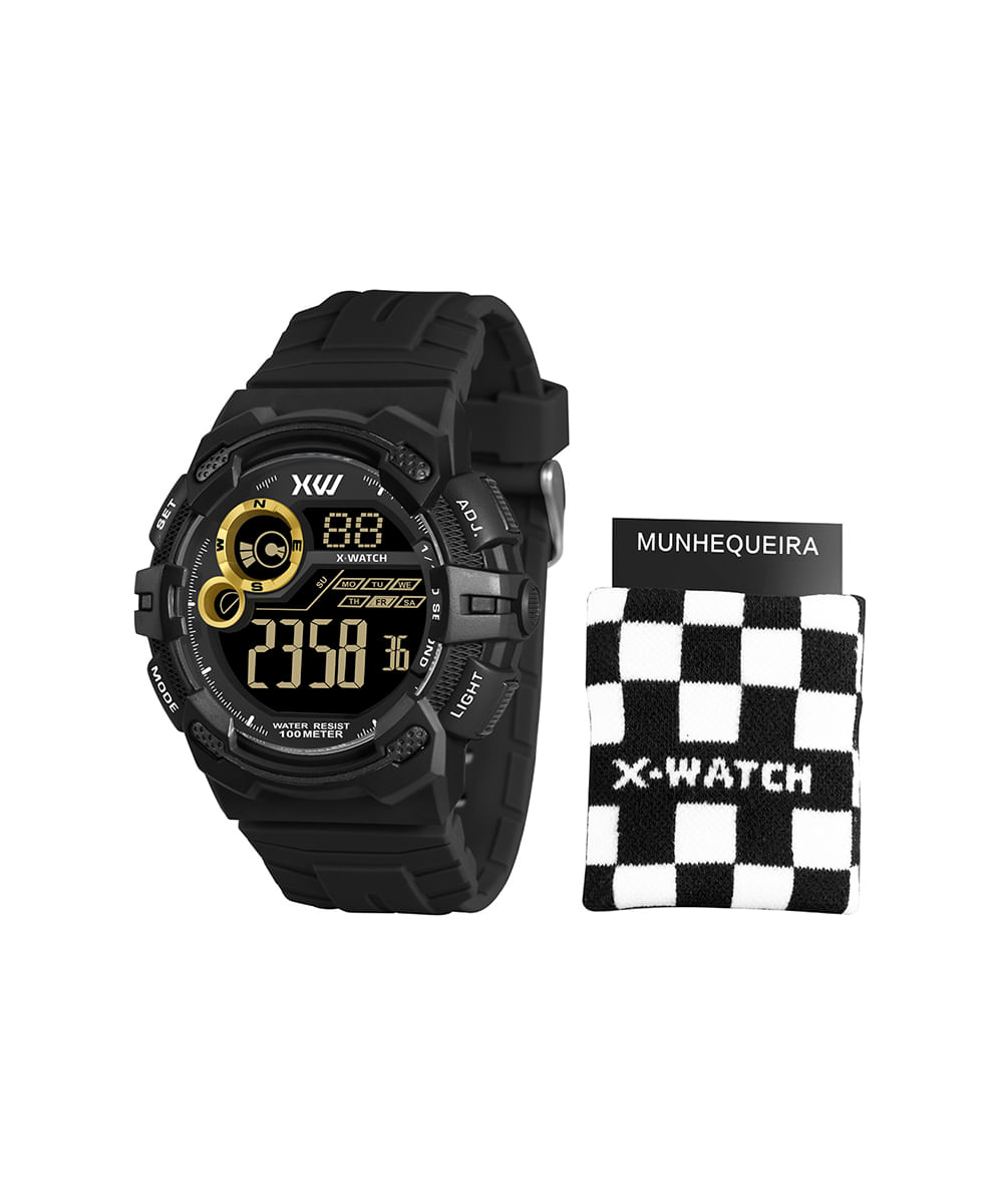 kit relógio masculino x watch xmppd794k0bjpxpx digital preto