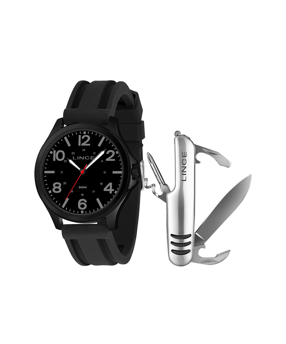 kit relógio masculino lince mrpm018l46ka6op2px analógico preto