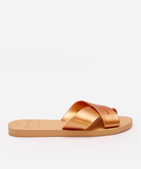 havaiana feminina aqua metálica dourada