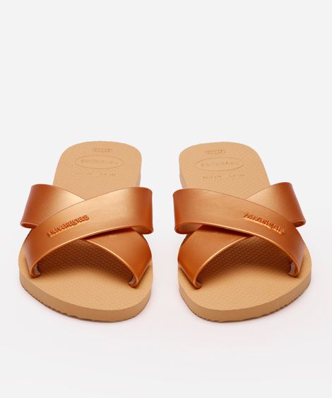 havaiana feminina aqua metálica dourada