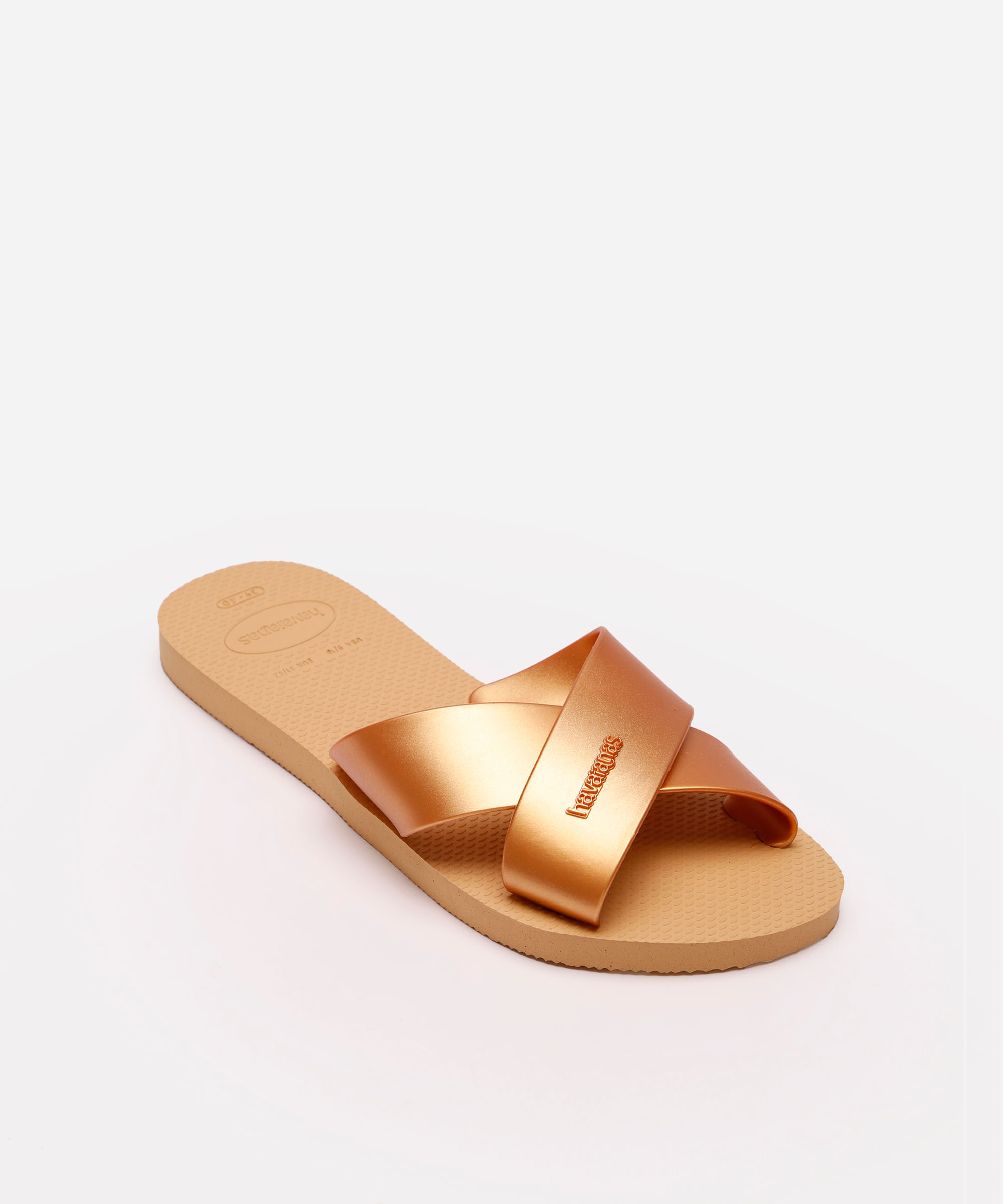 havaiana feminina aqua metálica dourada