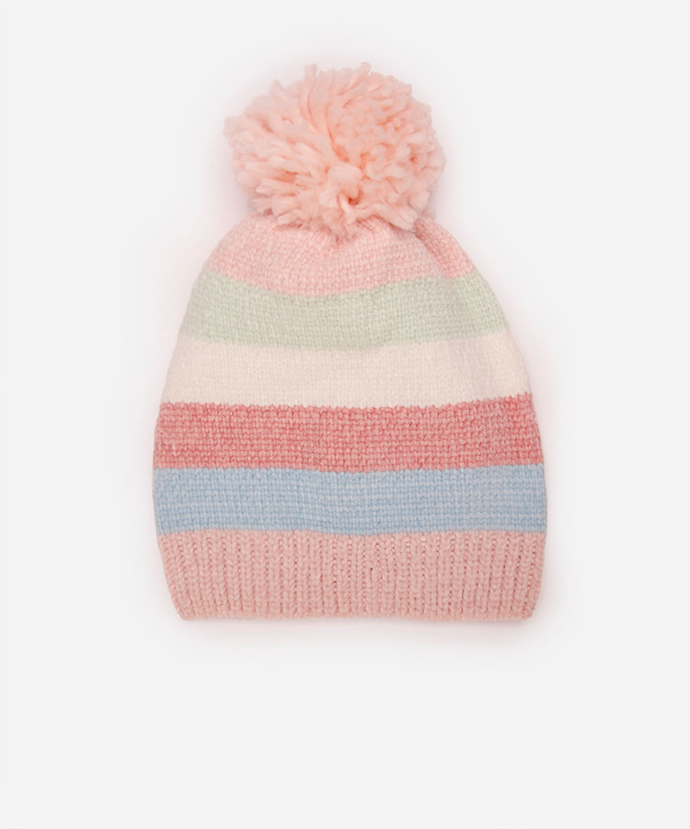 kit infantil gorro e luva listrado colorida