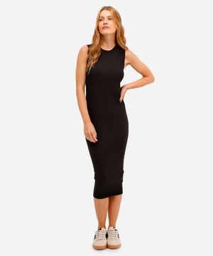 vestido básico midi feminino de tricot preto