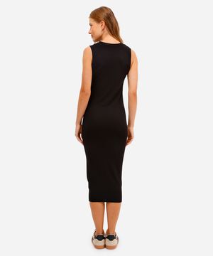 vestido básico midi feminino de tricot preto
