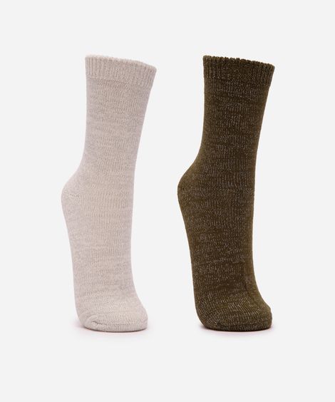 kit de 2 meias femininas de tricot com lurex colorida