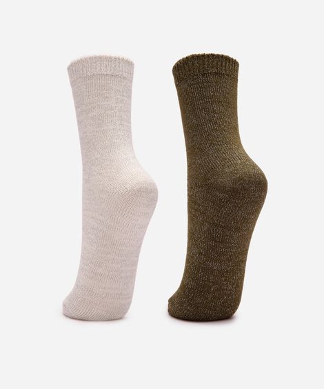 kit de 2 meias femininas de tricot com lurex colorida