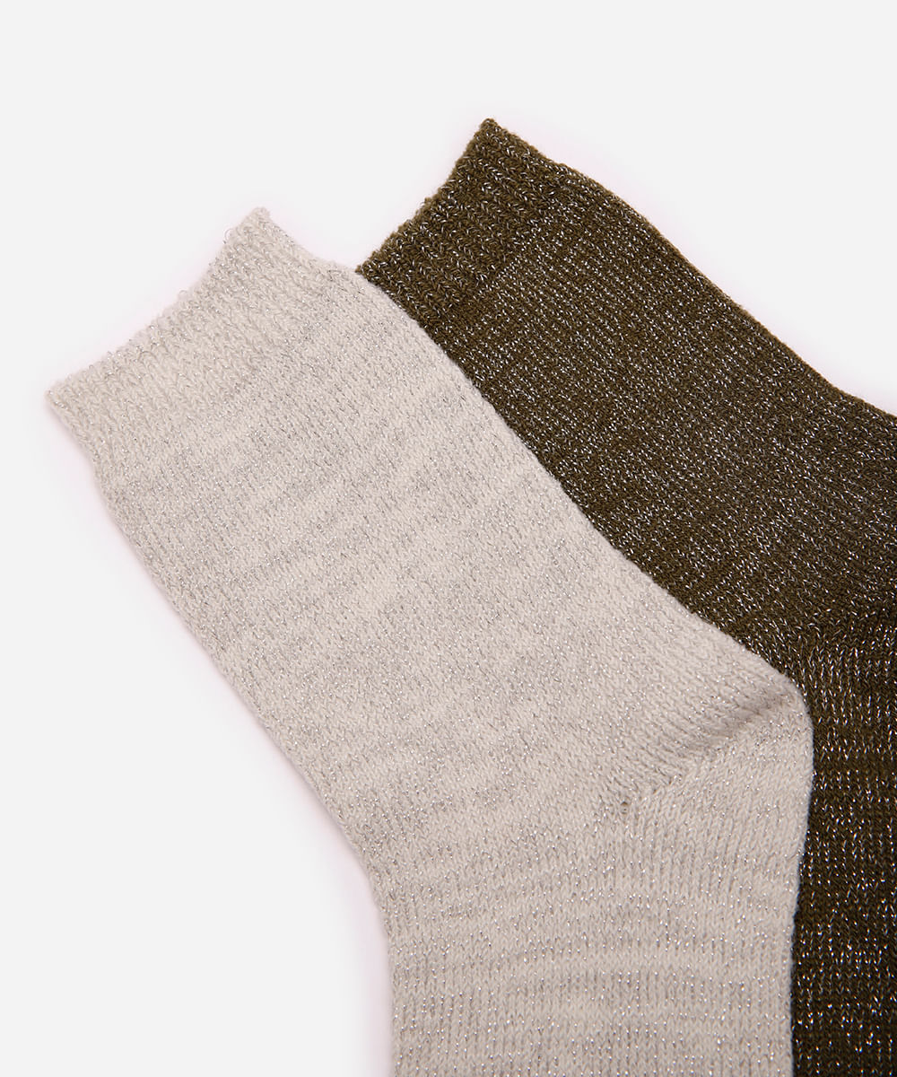 kit de 2 meias femininas de tricot com lurex colorida