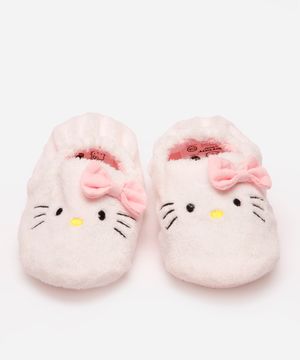 pantufa infantil hello kitty com antiderrapante branca