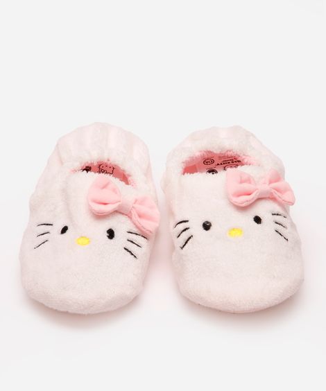 pantufa infantil hello kitty com antiderrapante branca