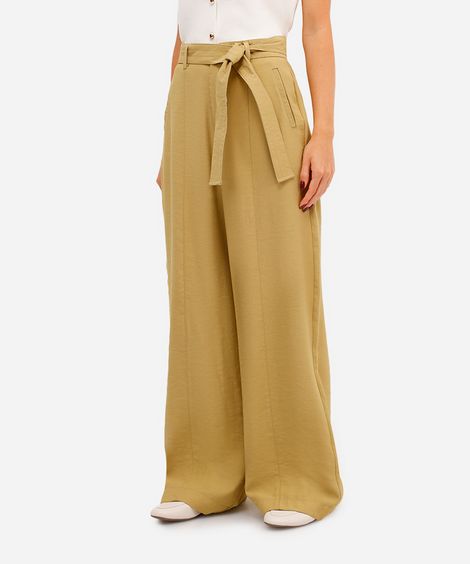 calça reta feminina de alfaiataria com faixa verde