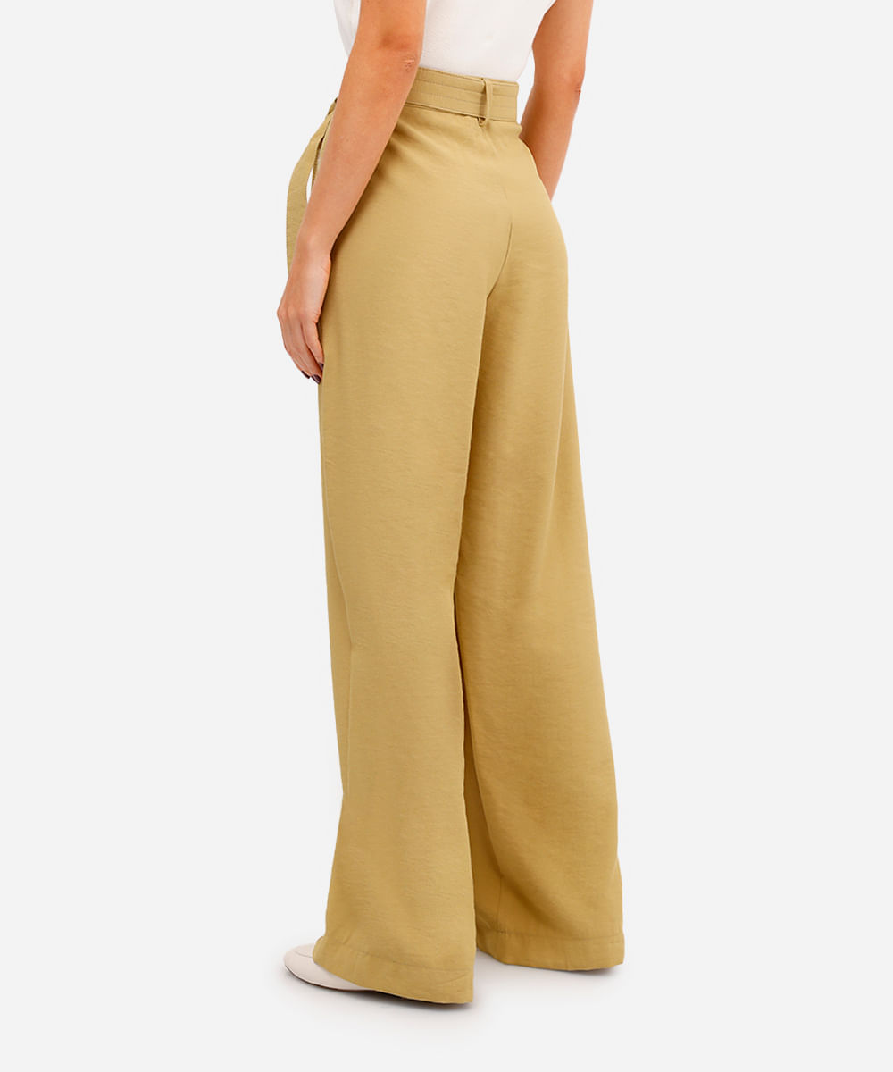 calça reta feminina de alfaiataria com faixa verde
