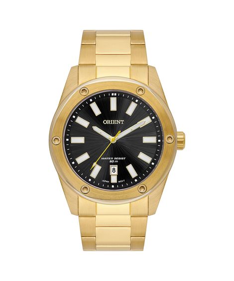 relógio masculino orient mgss1265p1kx analógico calendário dourado