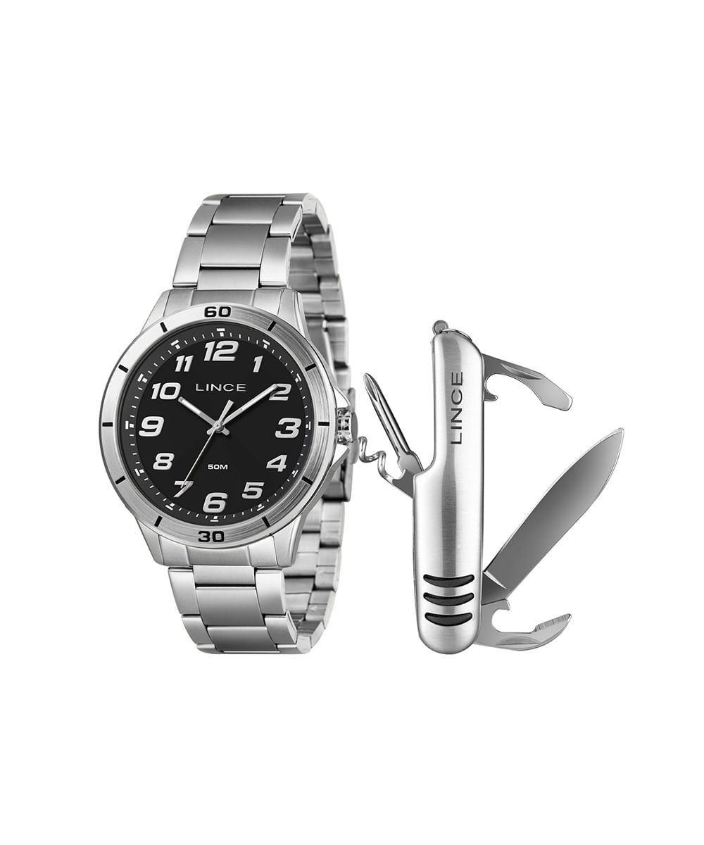 kit relógio masculino lince mrmm003l46ka60p2sx analógico prateado