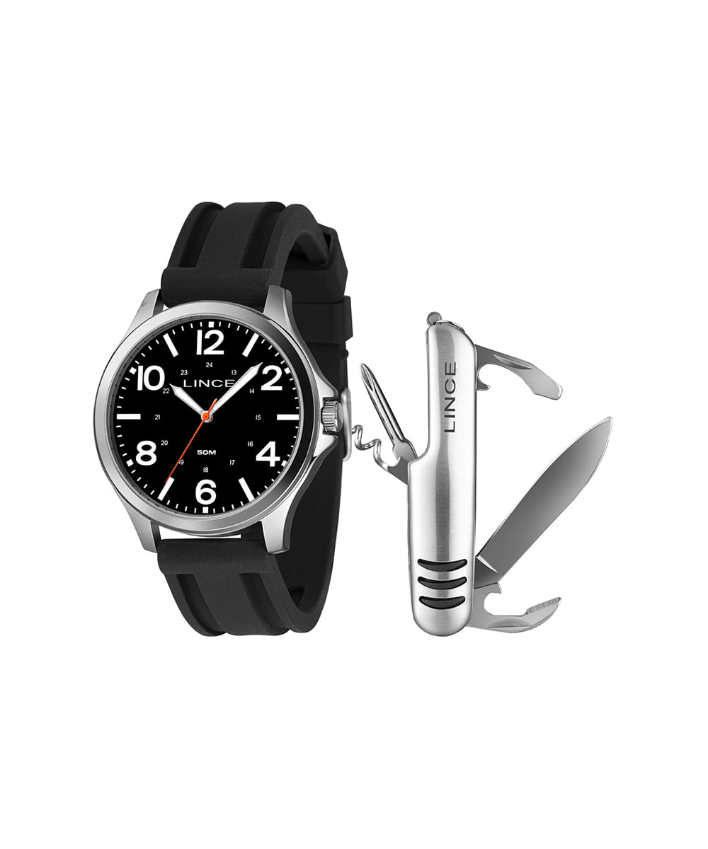 kit relógio masculino lince mrpm017l46ka7mp2px analógico prateado
