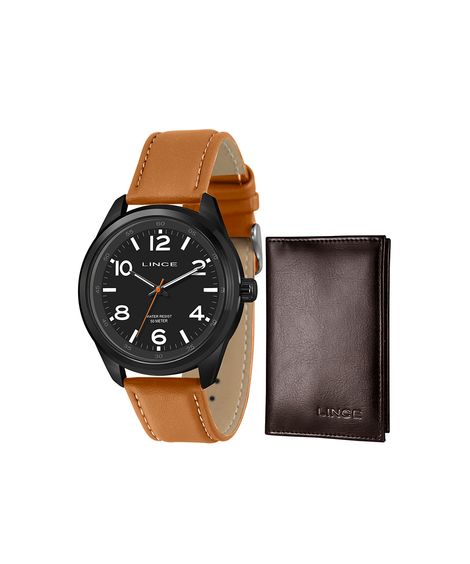 kit relógio masculino lince mrch219l46ka7ep2nx analógico marrom