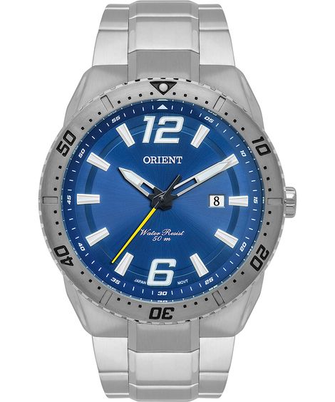 relógio masculino orient mbss1474d2sx analógico-calendário prateado