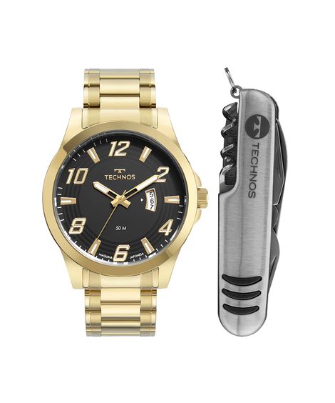 relógio masculino technos 2115mxzk1p analógico-calendário dourado