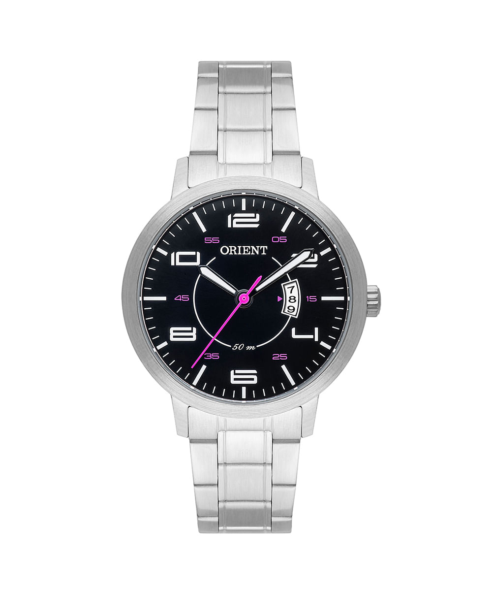 relógio feminino orient fbss1160p2sx analógico-calendário prateado