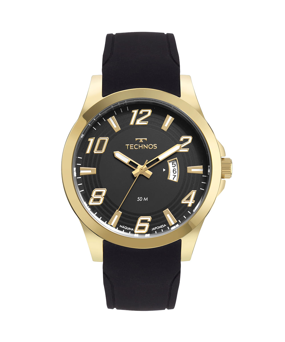 relógio masculino technos 2115kqa8p analógico-calendário dourado