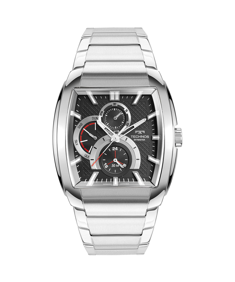 relógio masculino technos 6p27dw1p multifunção prateado