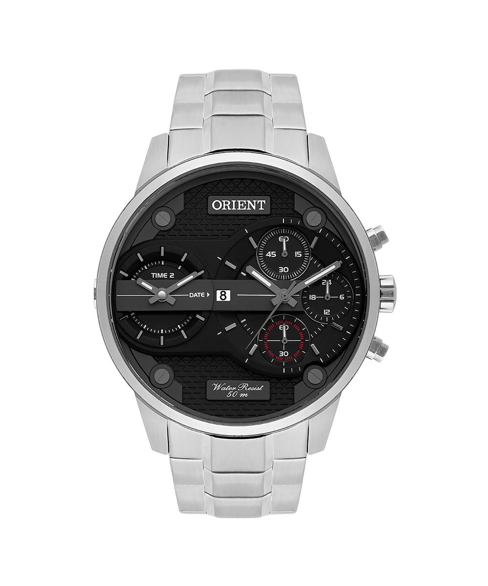 relógio masculino orient mbsst001p1sx dual time prateado