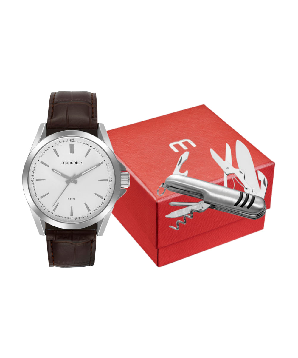 kit relógio masculino mondaine 99738g0mvnh1kf analógico prateado