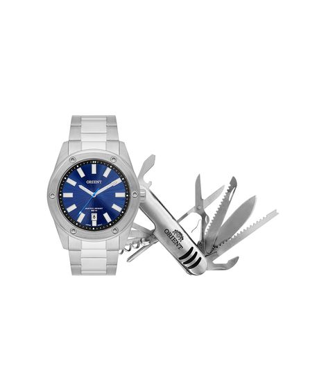 kit relógio masculino orient mbss1464ka7sd1sx analógico calendário prateado