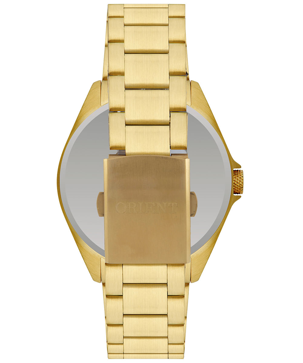 relógio masculino orient mgss1285p2kx analógico calendário dourado