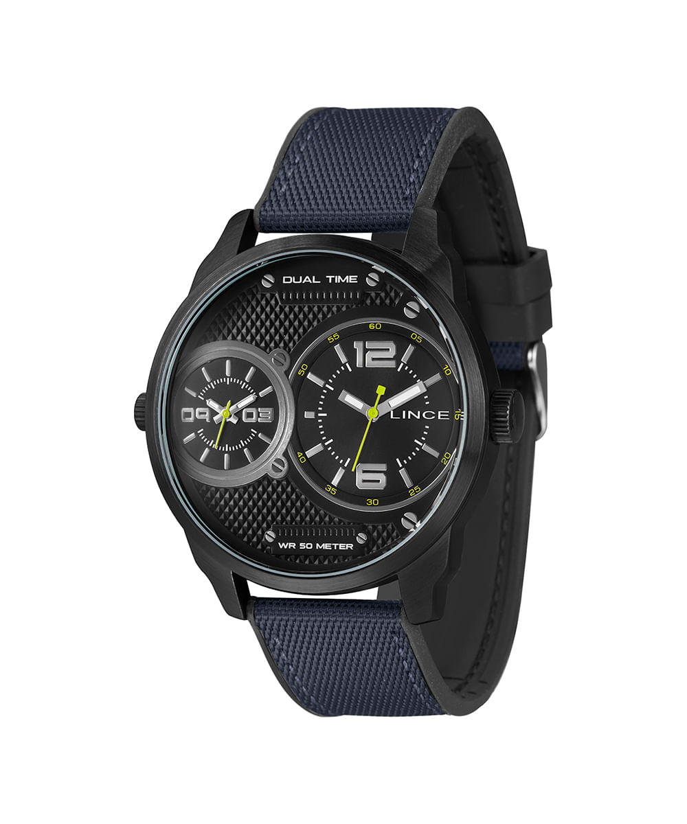 relógio masculino lince mrnh214l50pedx dual time preto